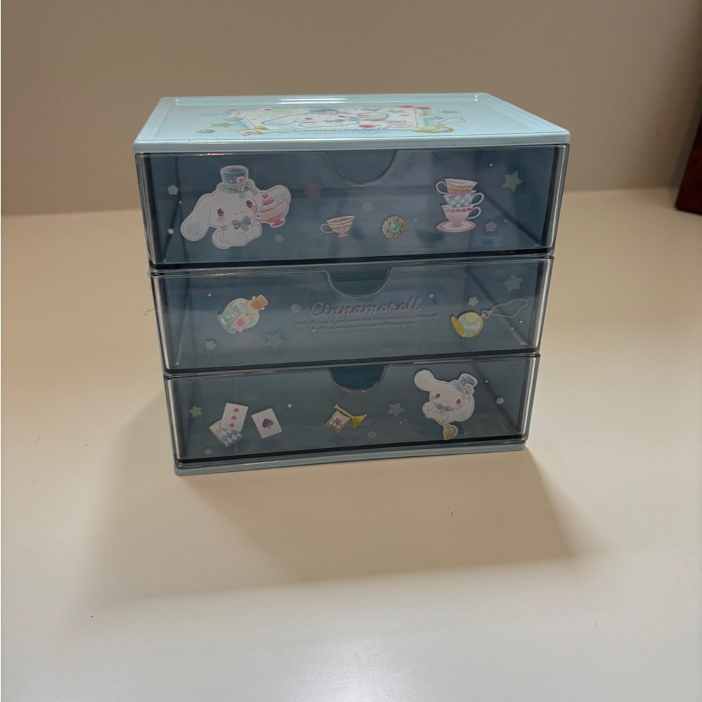 Cute Blue Storage Drawer with Cartoon Design